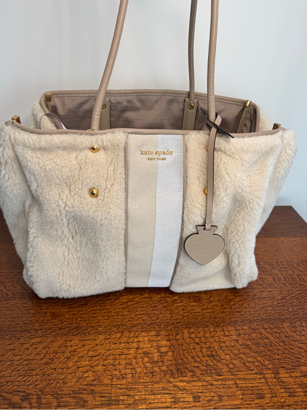 Kate Spade Everything Racing Stripe Faux Shearling Large Tote